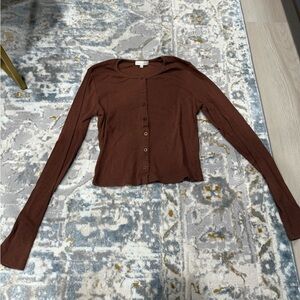 Ultra Flirt Chocolate Brown Long-Sleeve Button-Down Top